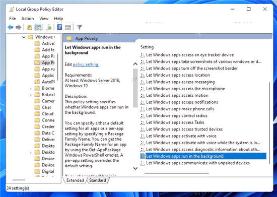 win11禁用后台应用程序方法